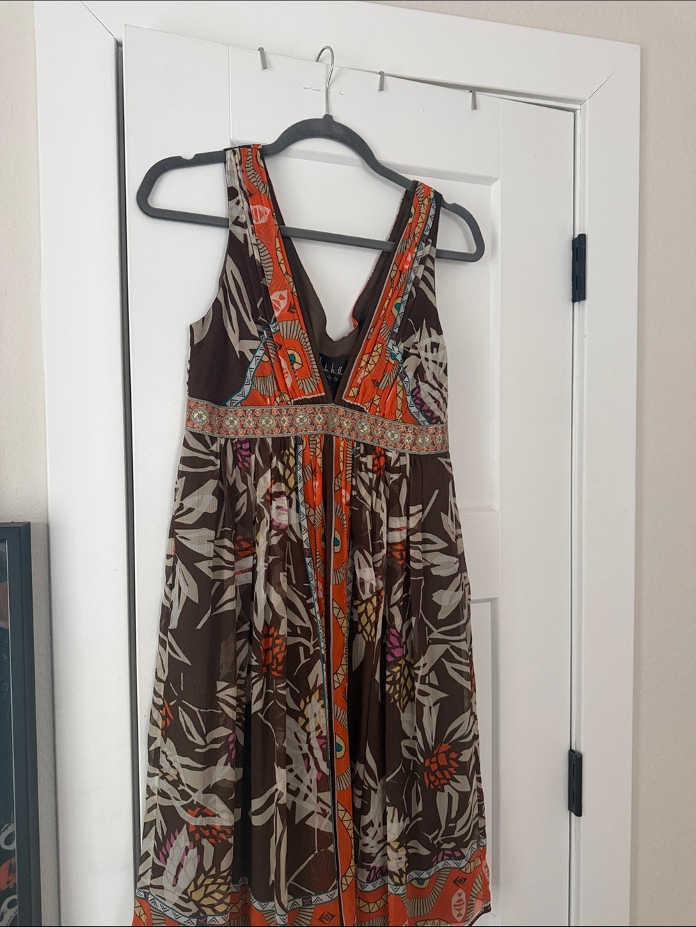 Nicole Miller Brown and Orange Floral Midi Dress